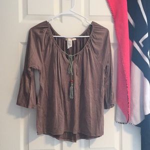 Danbee long drape sleeve suede shirt